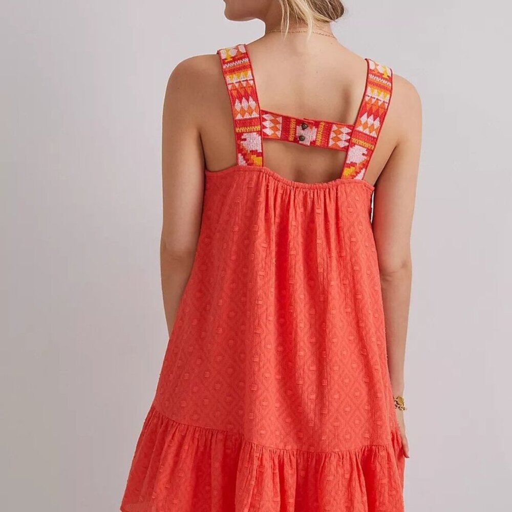 Anthropologie Tunic Mini Dress Womens Med Orange Sleeveless Embroidered